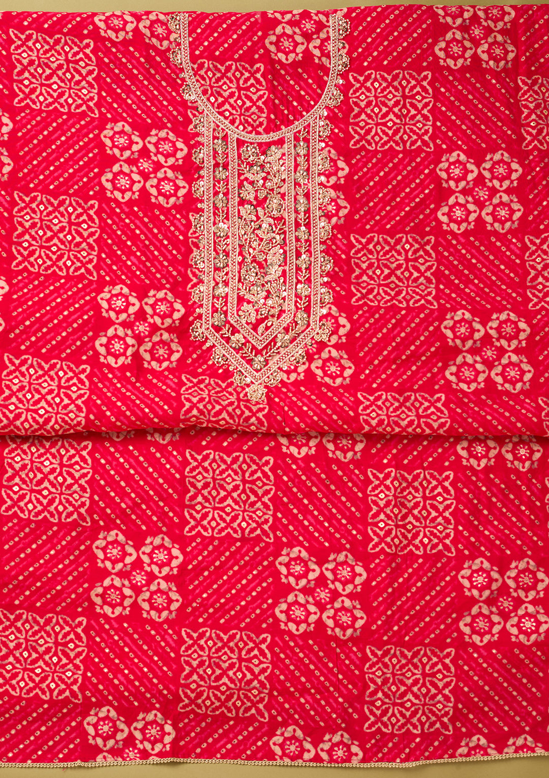 Rani Pink Chanderi Cutdana Unstitched Dress Material With Matching Bottom And Dupatta
