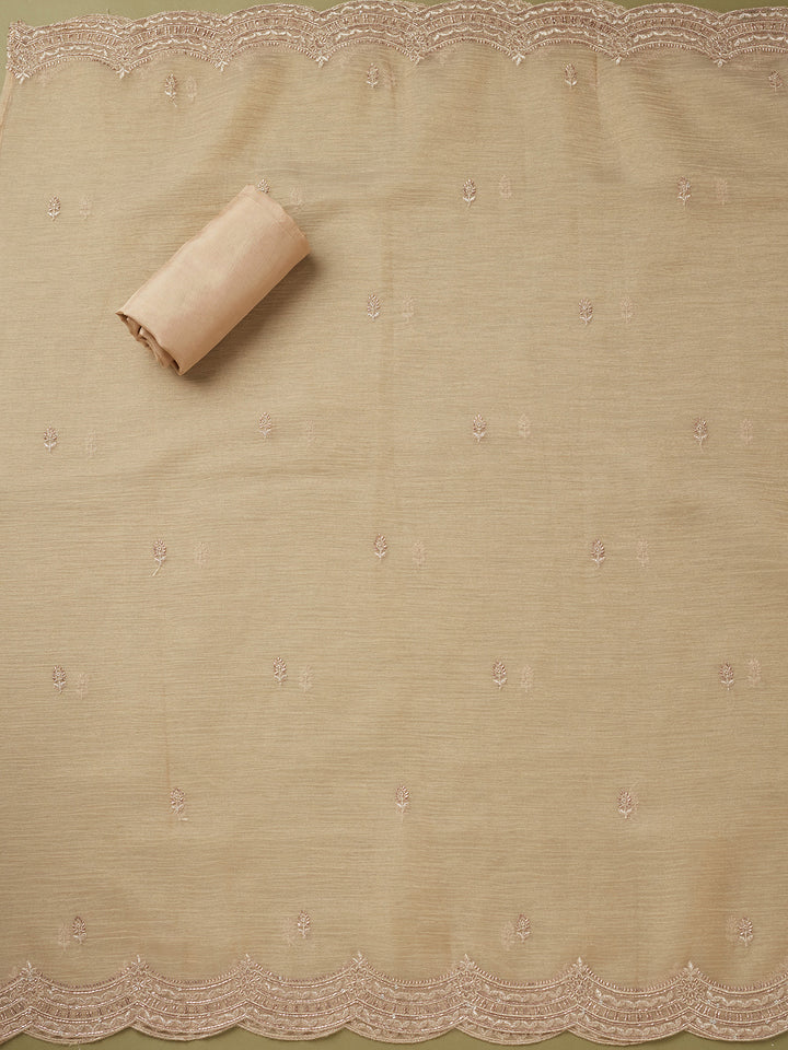 Beige Tissue Cutdana Unstitched Dress Material With Matching Bottom And Dupatta