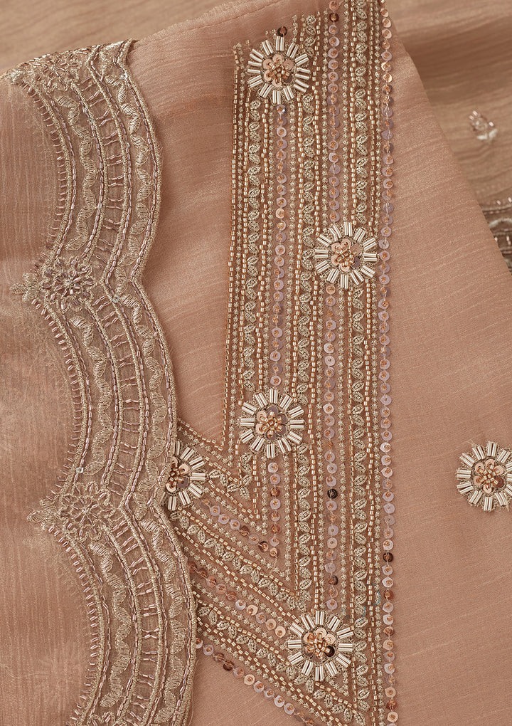 Peach Tissue Cutdana Unstitched Dress Material With Matching Bottom And Dupatta