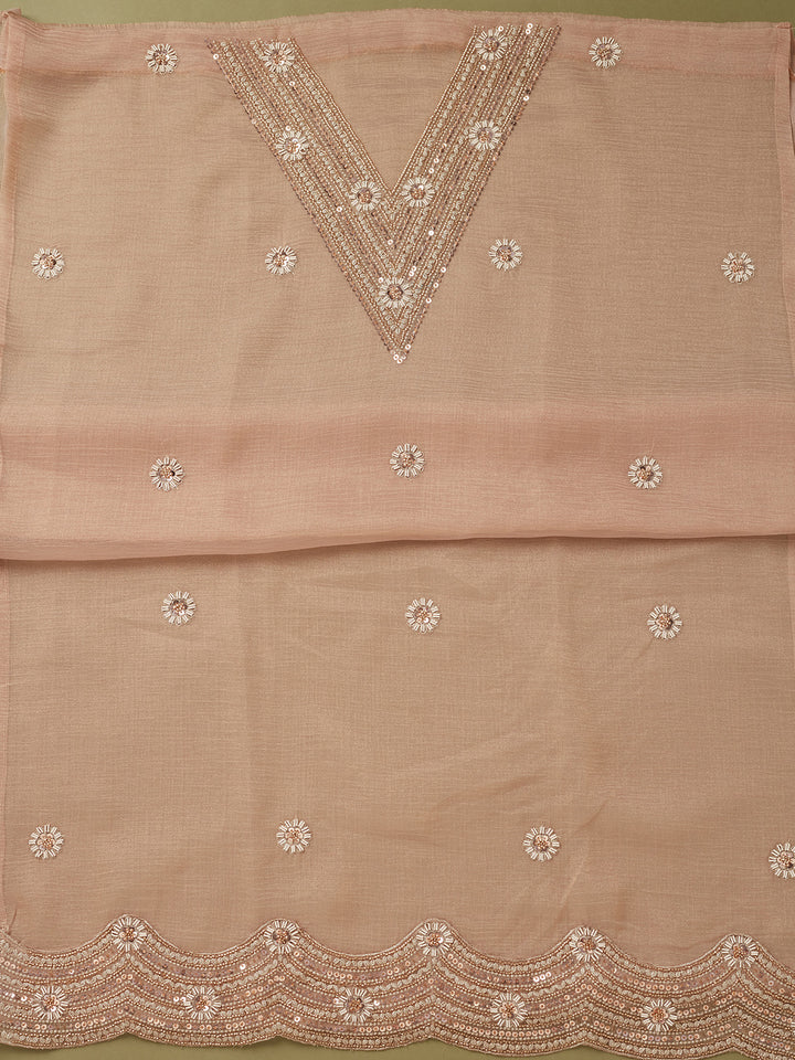 Peach Tissue Cutdana Unstitched Dress Material With Matching Bottom And Dupatta