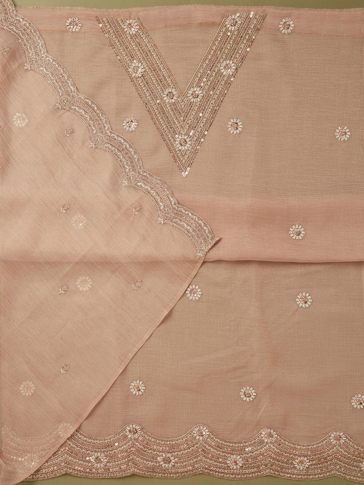 Peach Tissue Cutdana Unstitched Dress Material With Matching Bottom And Dupatta