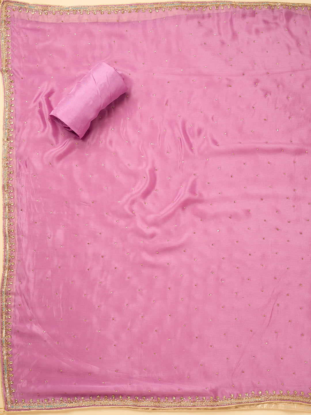 Light Lavender Dola Silk Cutdana Unstitched Dress Material With Matching Bottom And Dupatta