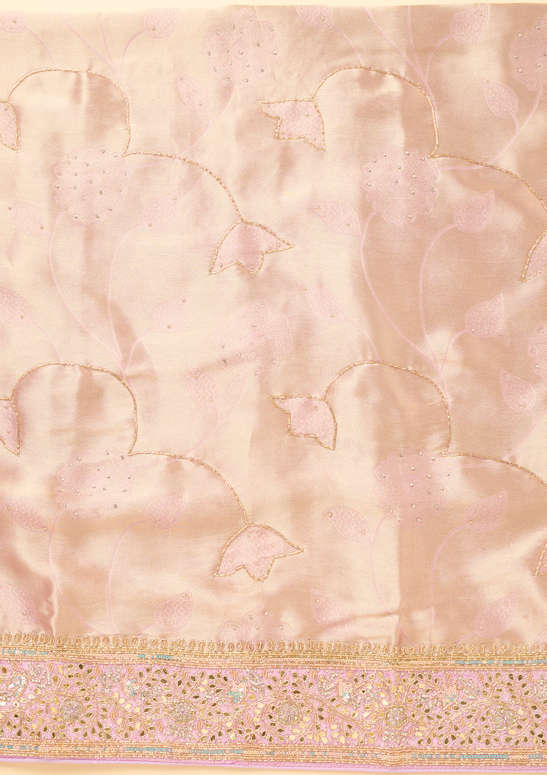 Light Lavender Dola Silk Cutdana Unstitched Dress Material With Matching Bottom And Dupatta