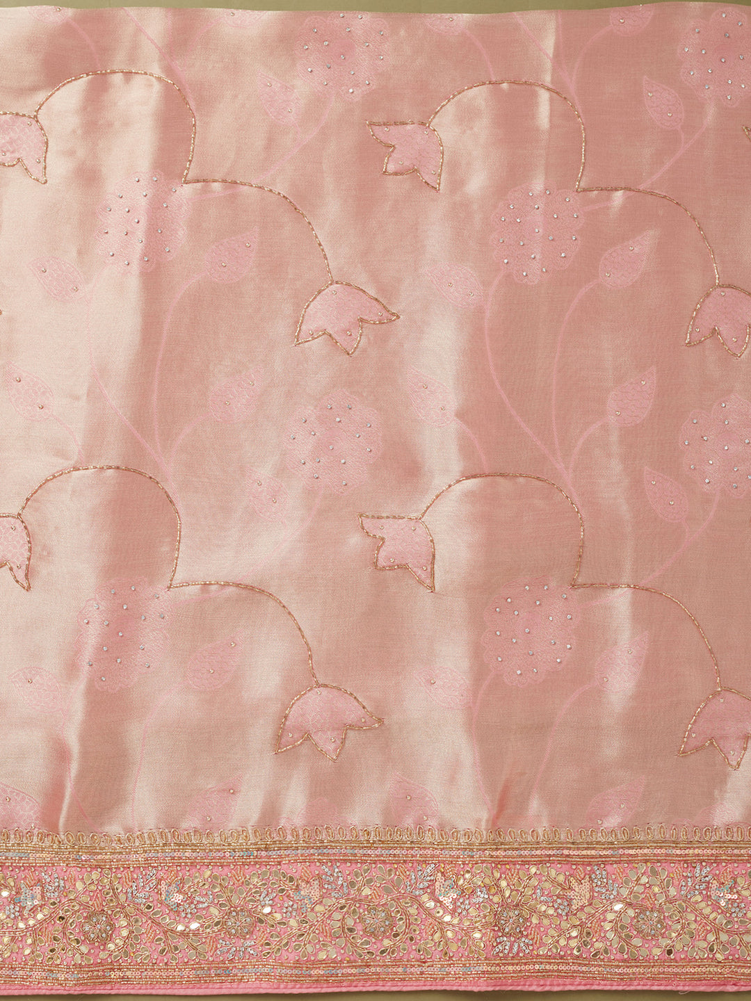 Pink Dola Silk Cutdana Unstitched Dress Material With Matching Bottom And Dupatta