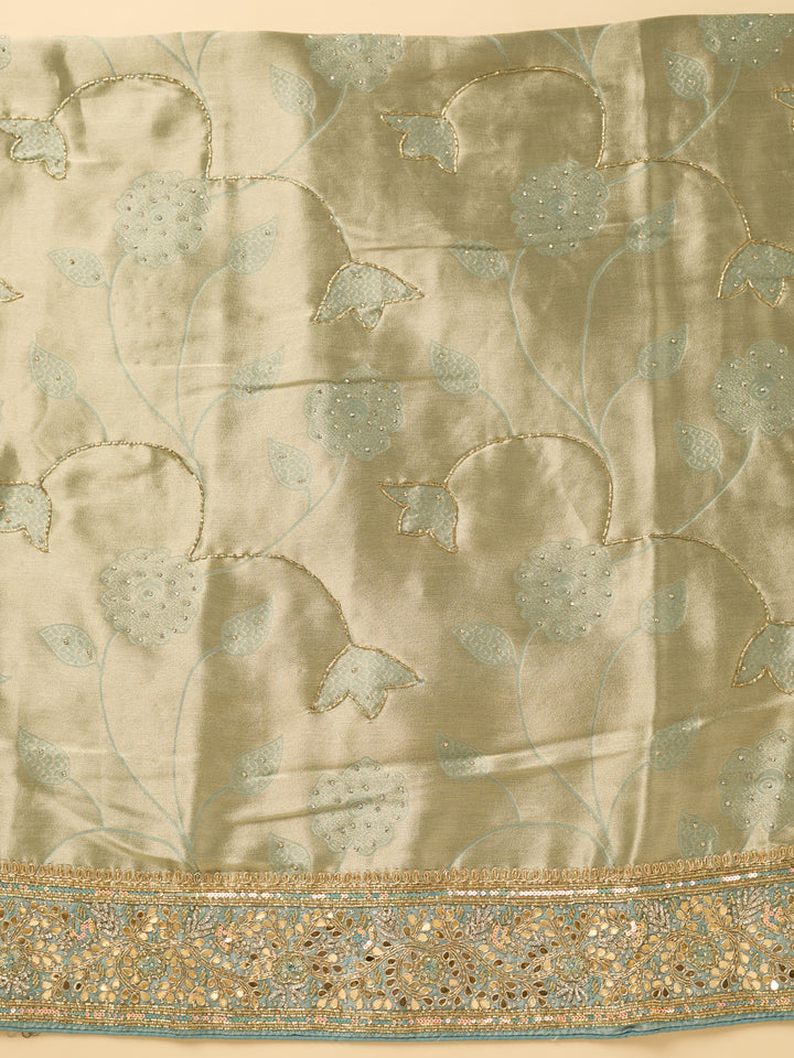 Sea Green Dola Silk Cutdana Unstitched Dress Material With Matching Bottom And Dupatta
