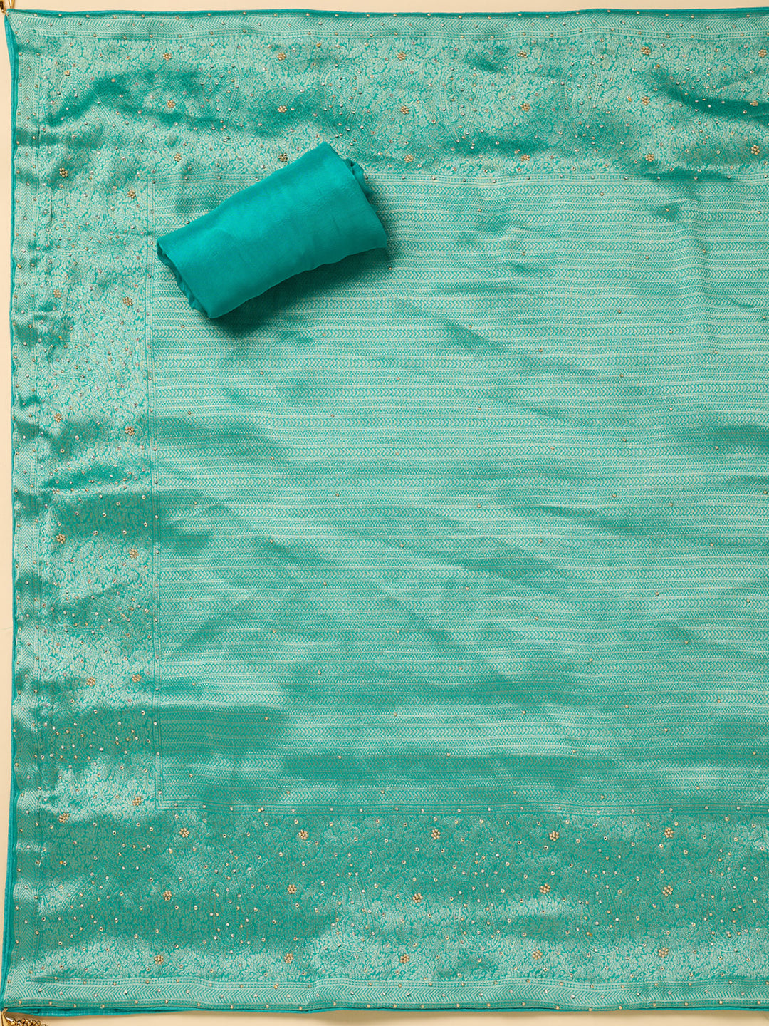 Turquoise Blue Dola Silk Cutdana Unstitched Dress Material With Matching Bottom And Dupatta