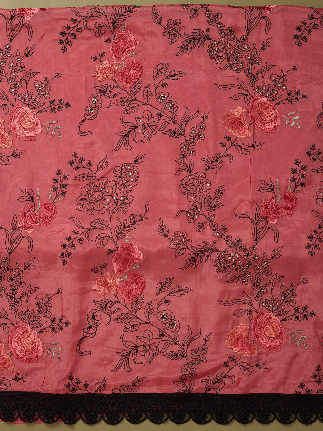 Onion Pink Crepe Threadwork Unstitched Dress Material With Matching Bottom And Dupatta