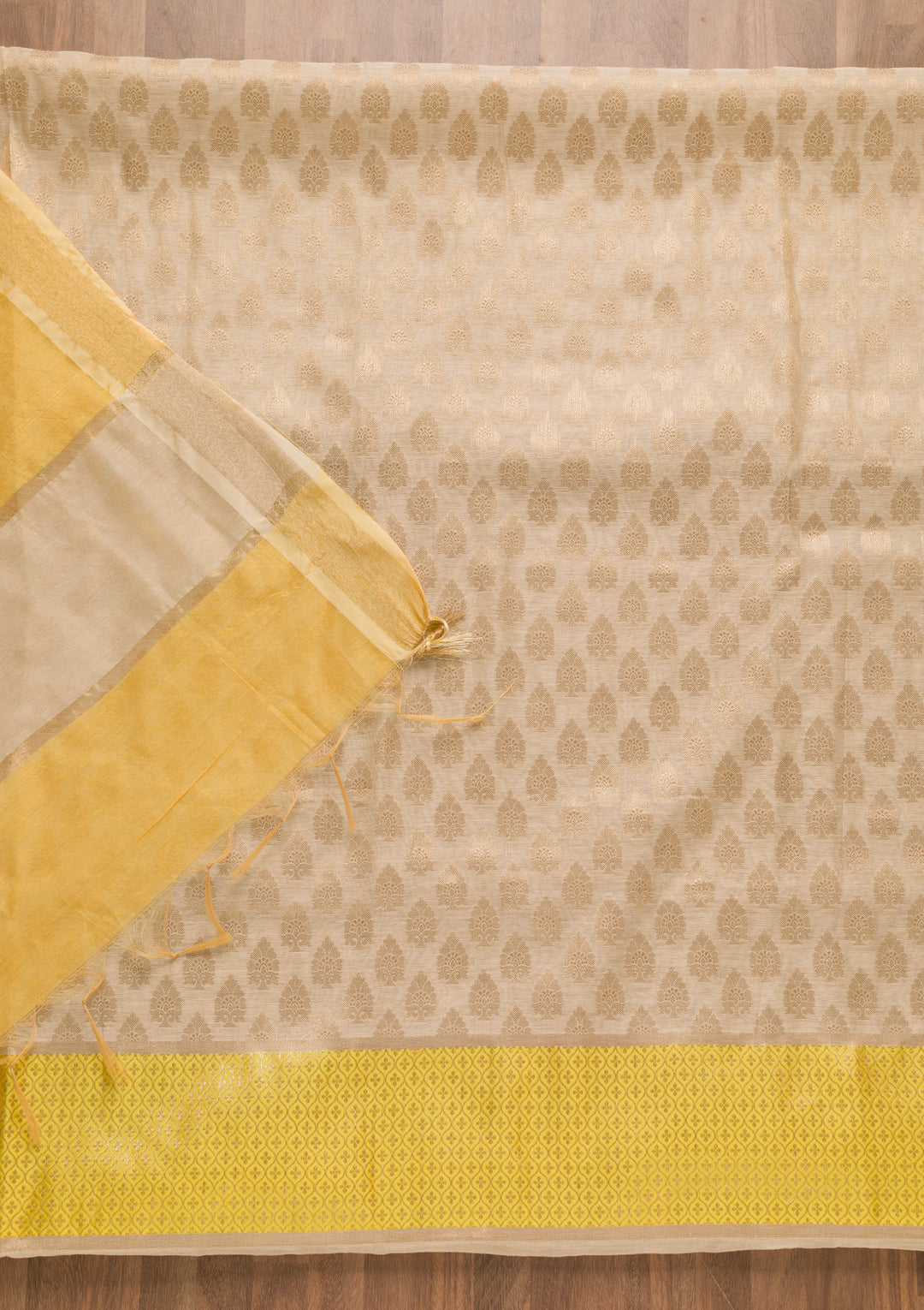 Gold Yellow Silk Gold Zariwork Unstitched Dress Material With Matching Bottom And Dupatta