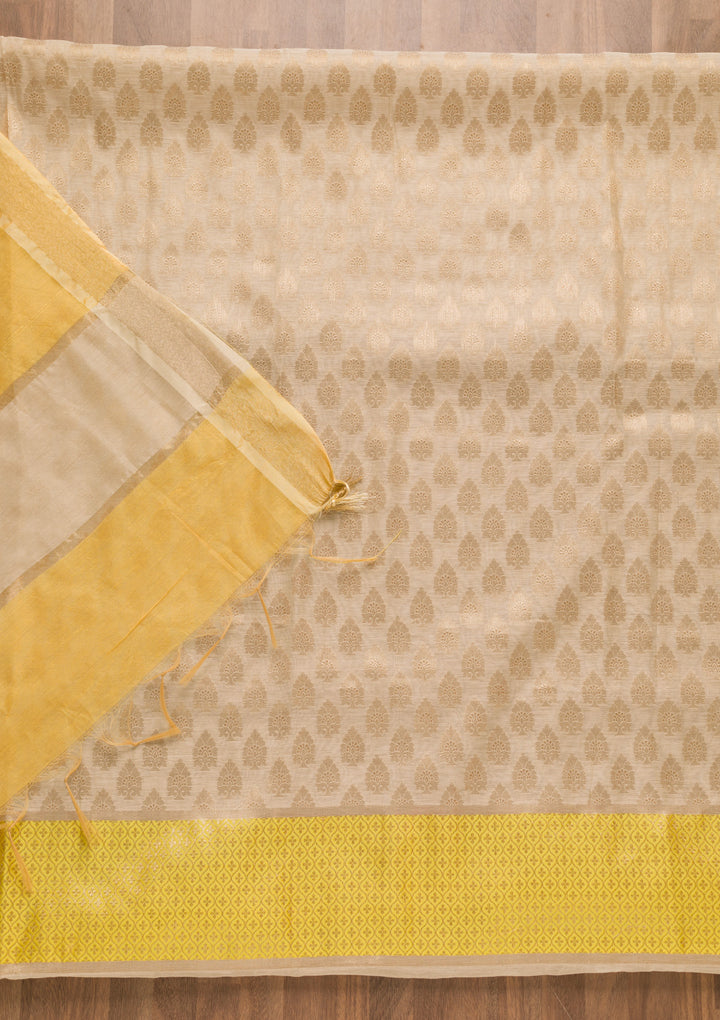 Gold Yellow Silk Gold Zariwork Unstitched Dress Material With Matching Bottom And Dupatta