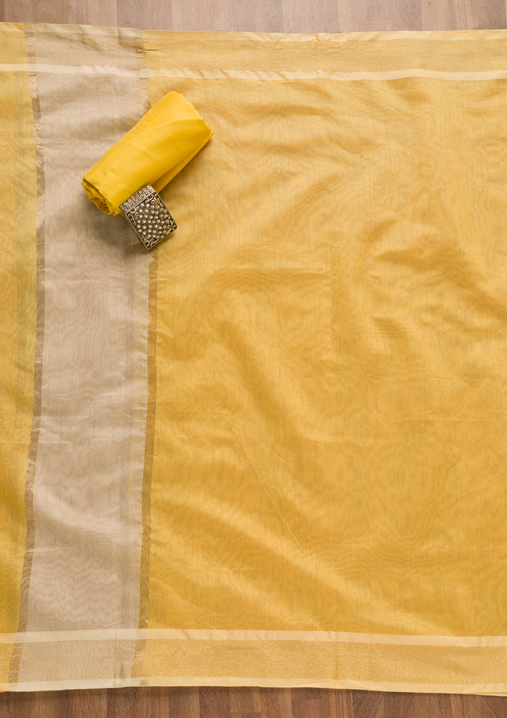 Gold Yellow Silk Gold Zariwork Unstitched Dress Material With Matching Bottom And Dupatta