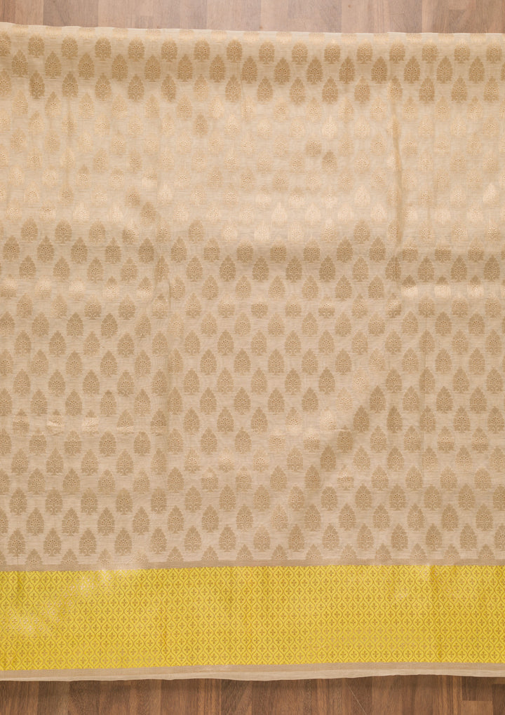 Gold Yellow Silk Gold Zariwork Unstitched Dress Material With Matching Bottom And Dupatta