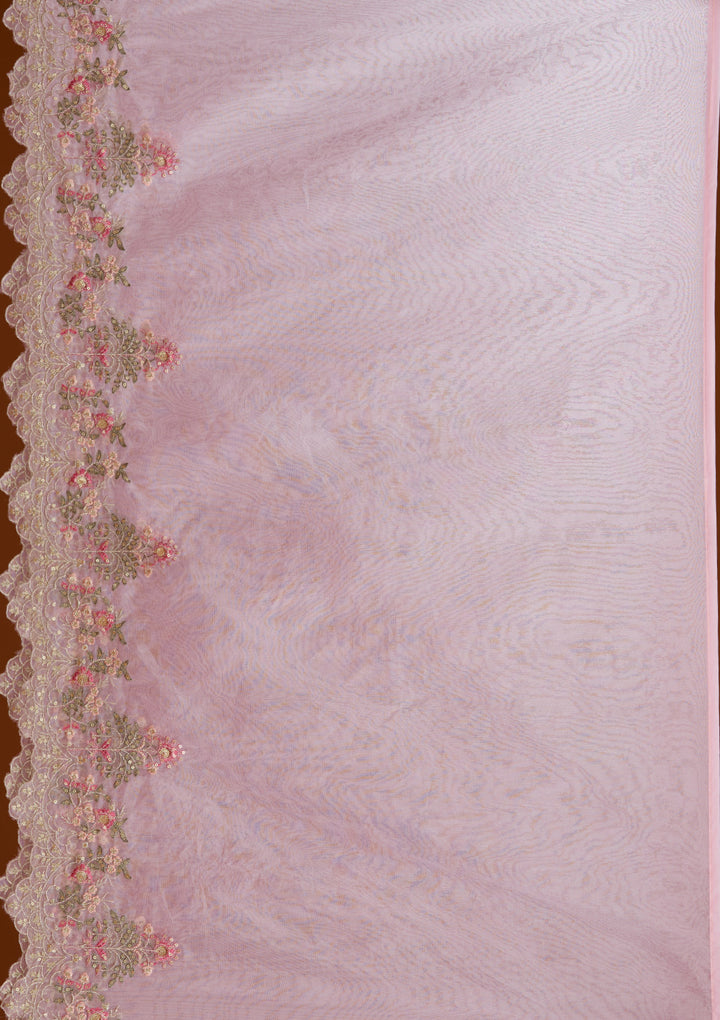 Baby Pink Threadwork Semi Crepe Readymade Salwar Suit