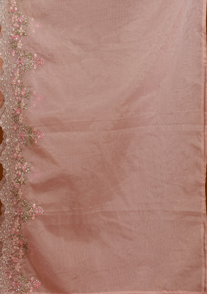 Baby Pink Threadwork Tissue Readymade Salwar Suit