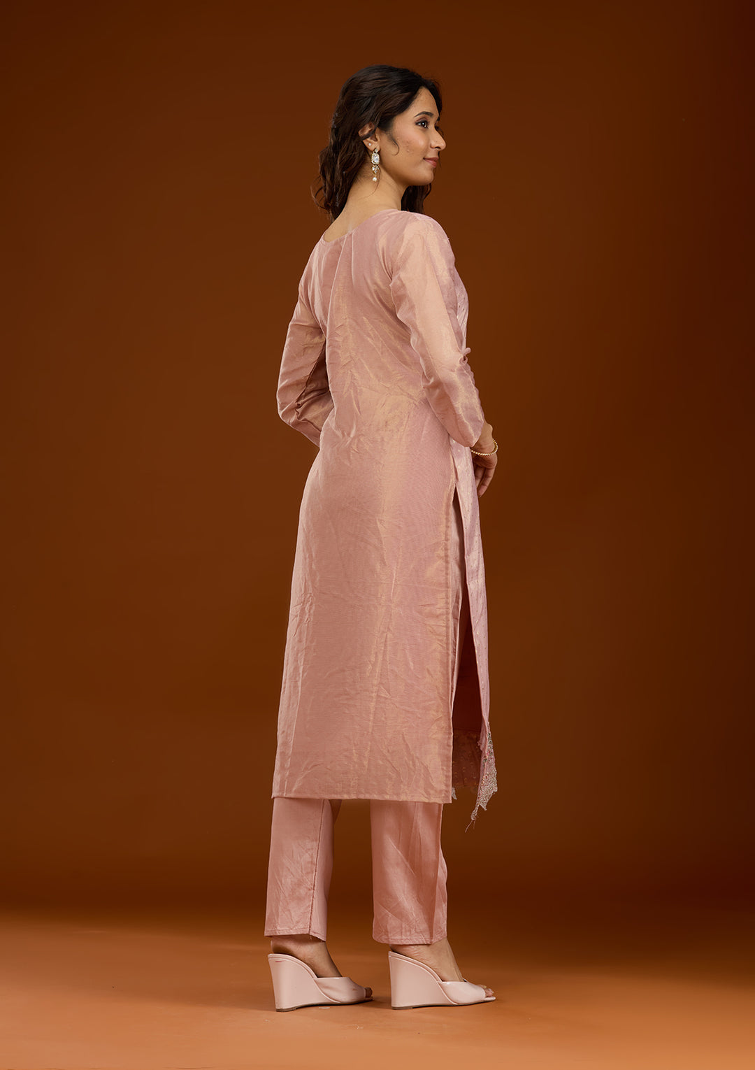 Baby Pink Threadwork Tissue Readymade Salwar Suit