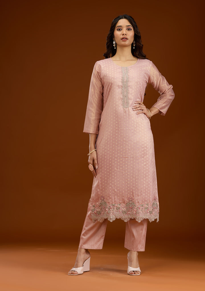 Baby Pink Threadwork Tissue Readymade Salwar Suit