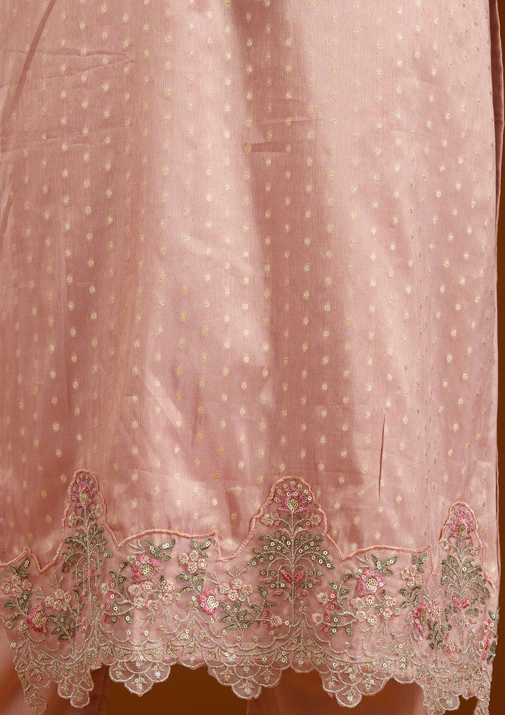 Baby Pink Threadwork Tissue Readymade Salwar Suit