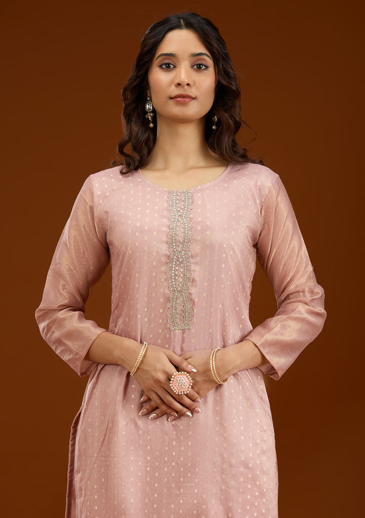 Baby Pink Threadwork Tissue Readymade Salwar Suit