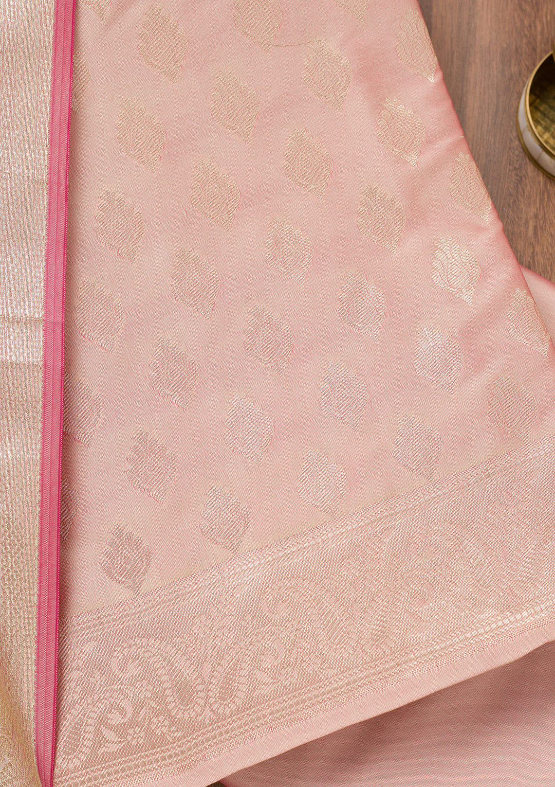 Beige Zariwork (Gold) Silk Unstitched Salwar Suit
