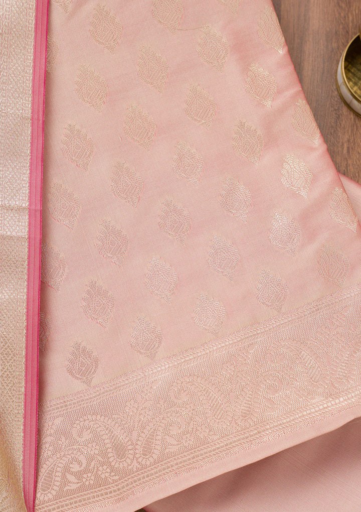Beige Zariwork (Gold) Silk Unstitched Salwar Suit