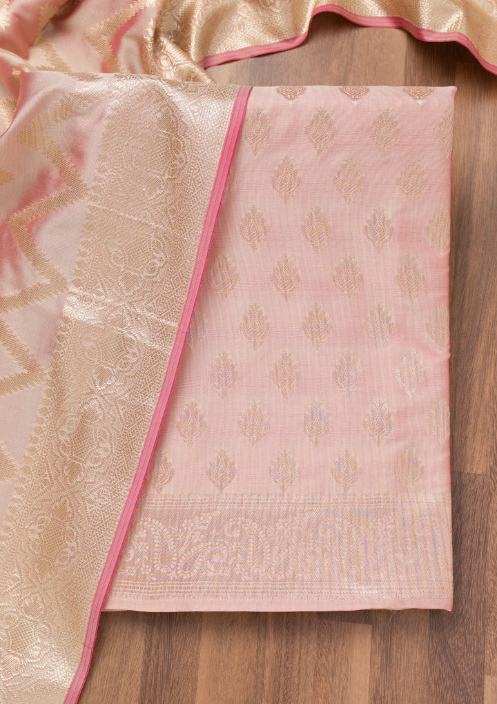 Beige Zariwork (Gold) Silk Unstitched Salwar Suit