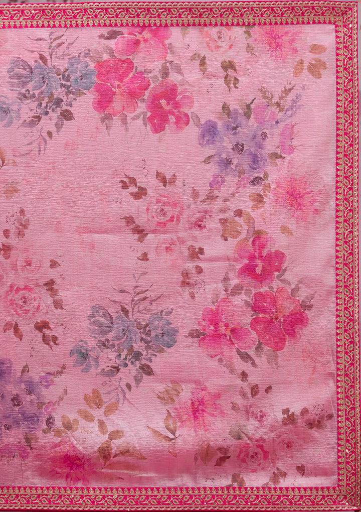 Baby Pink Printed Georgette Saree