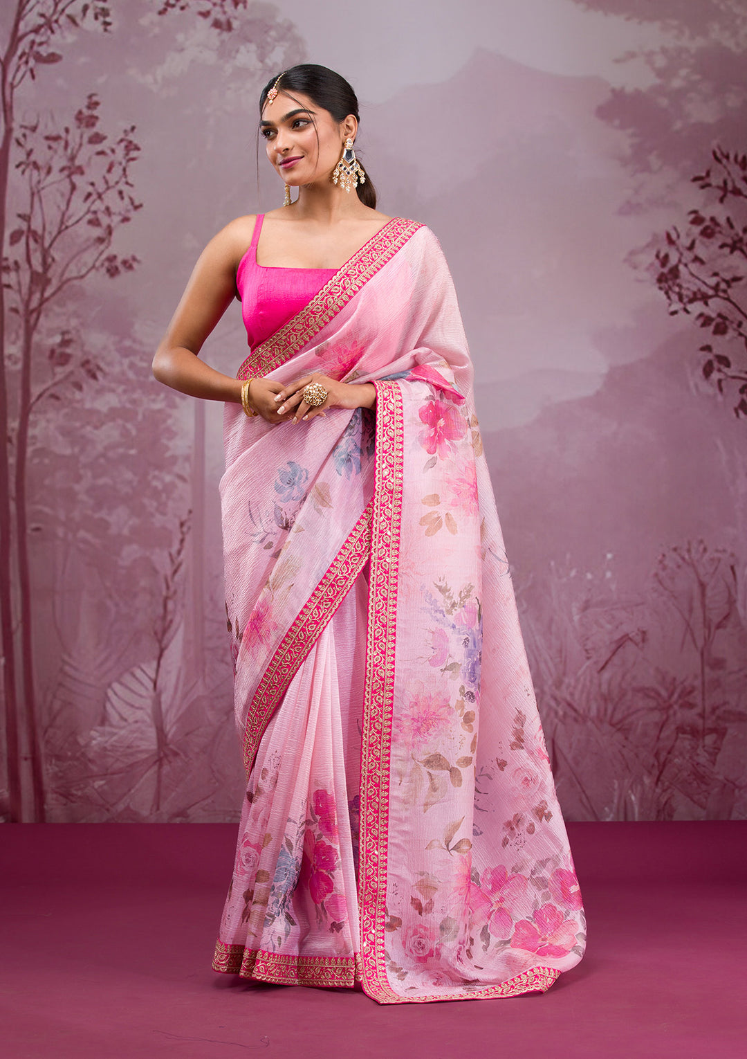 Baby Pink Printed Georgette Saree