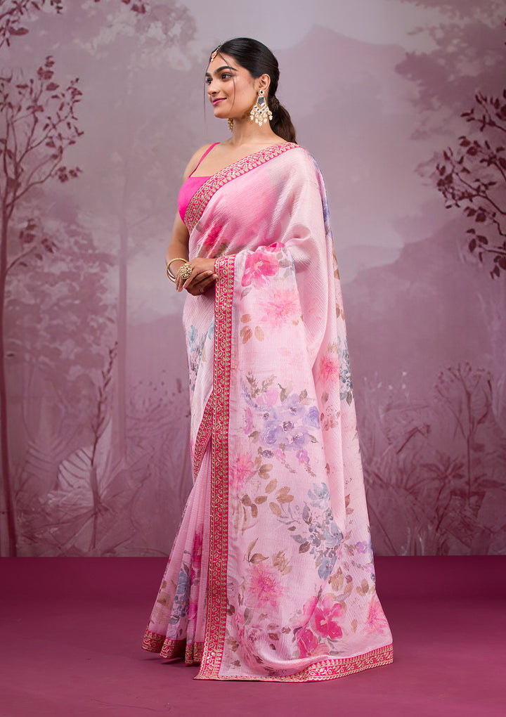 Baby Pink Printed Georgette Saree