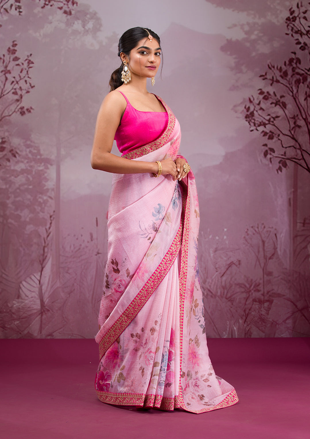 Baby Pink Printed Georgette Saree