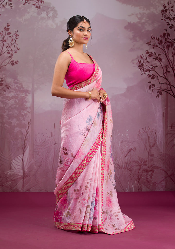 Baby Pink Printed Georgette Saree