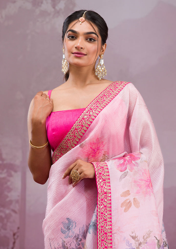 Baby Pink Printed Georgette Saree