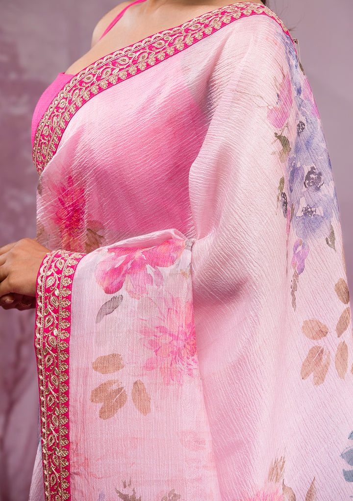 Baby Pink Printed Georgette Saree
