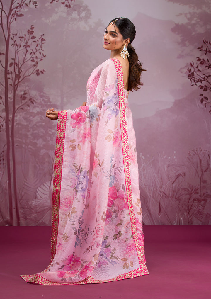 Baby Pink Printed Georgette Saree