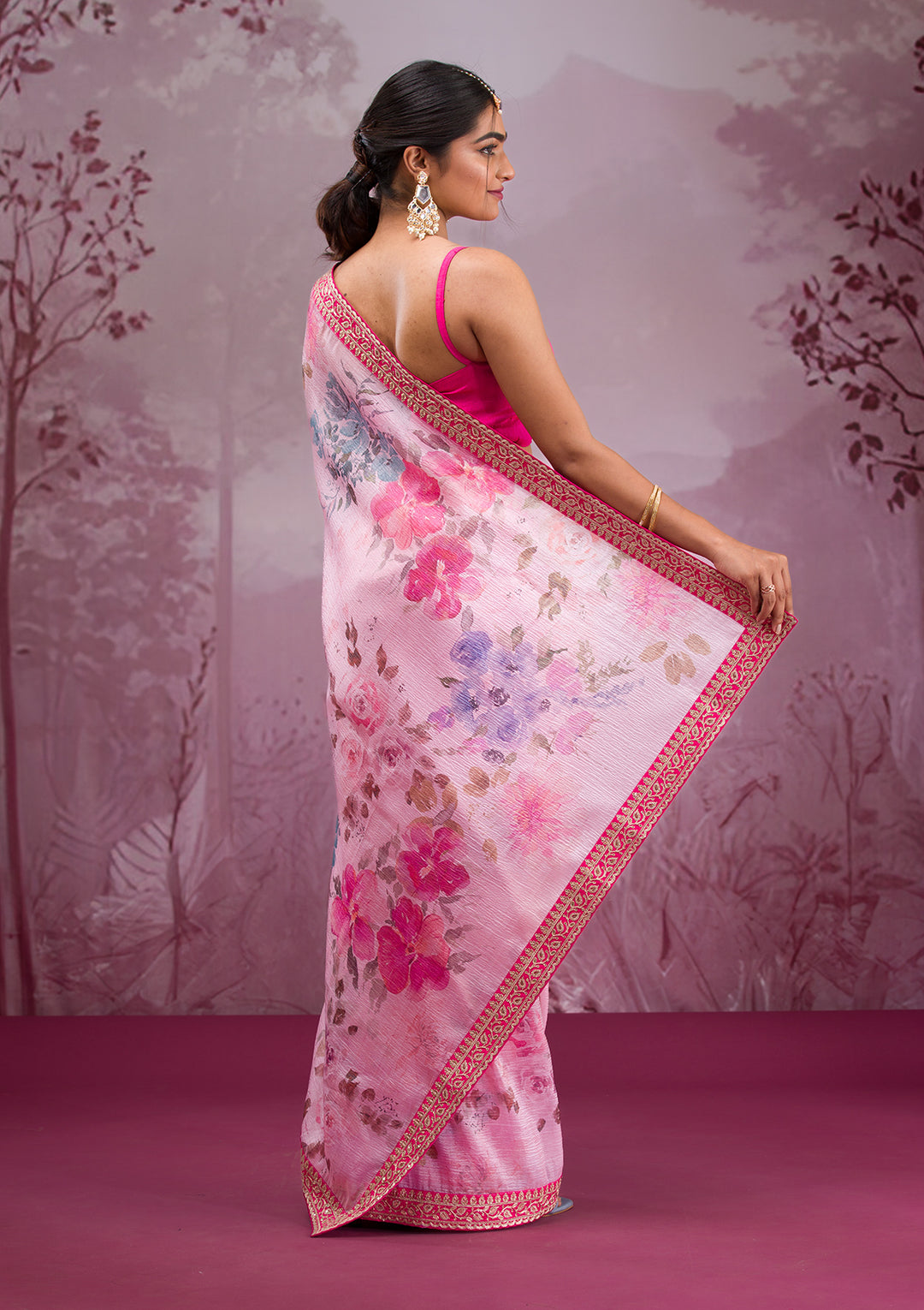 Baby Pink Printed Georgette Saree