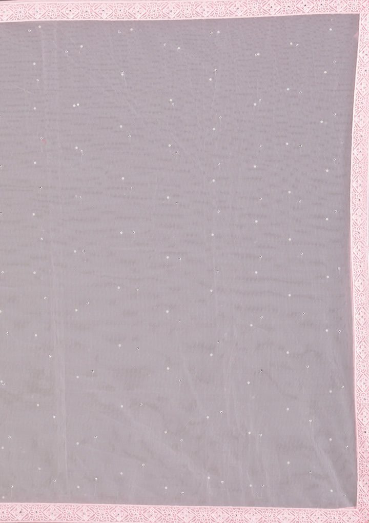 Baby Pink Silver Zariwork Net Readymade Lehenga