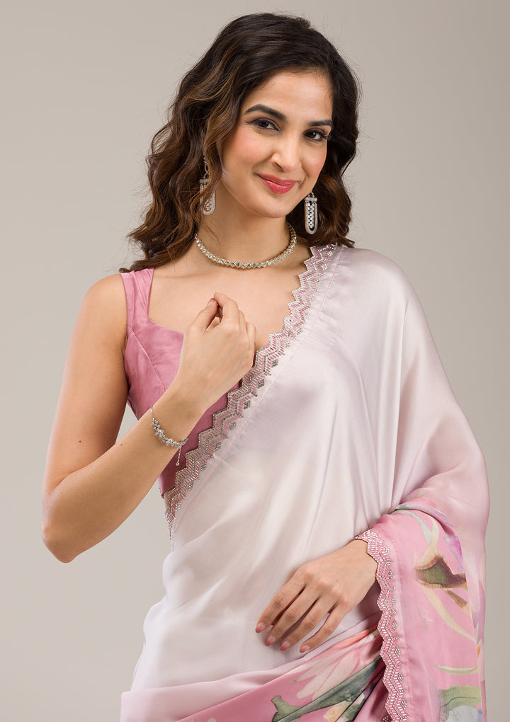 Baby Pink Stonework Satin Saree