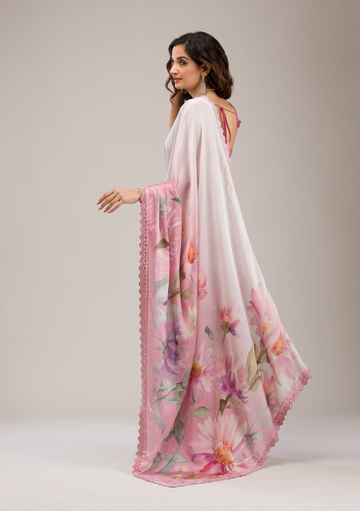 Baby Pink Stonework Satin Saree