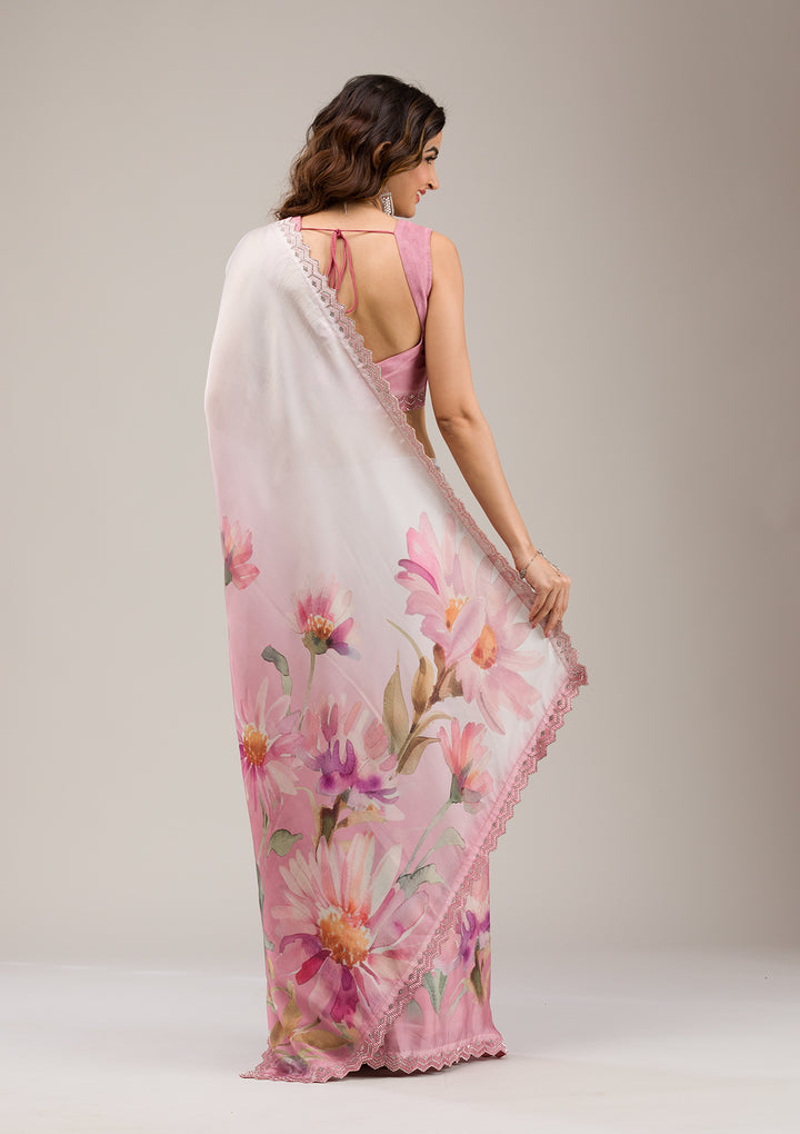 Baby Pink Stonework Satin Saree