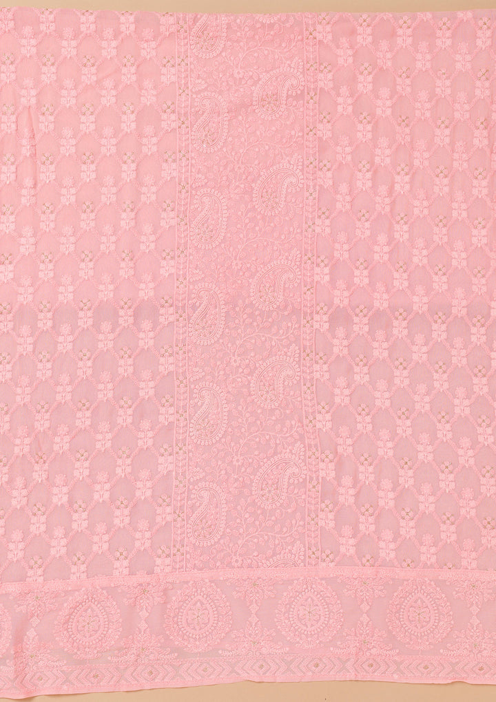 Baby Pink Threadwork Georgette Unstitched Salwar Suit