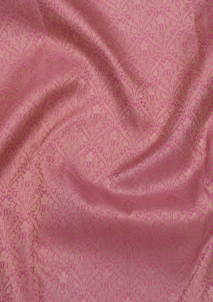 Baby Pink Silk Jaal Gold Zariwork Saree With Matching Blouse Piece