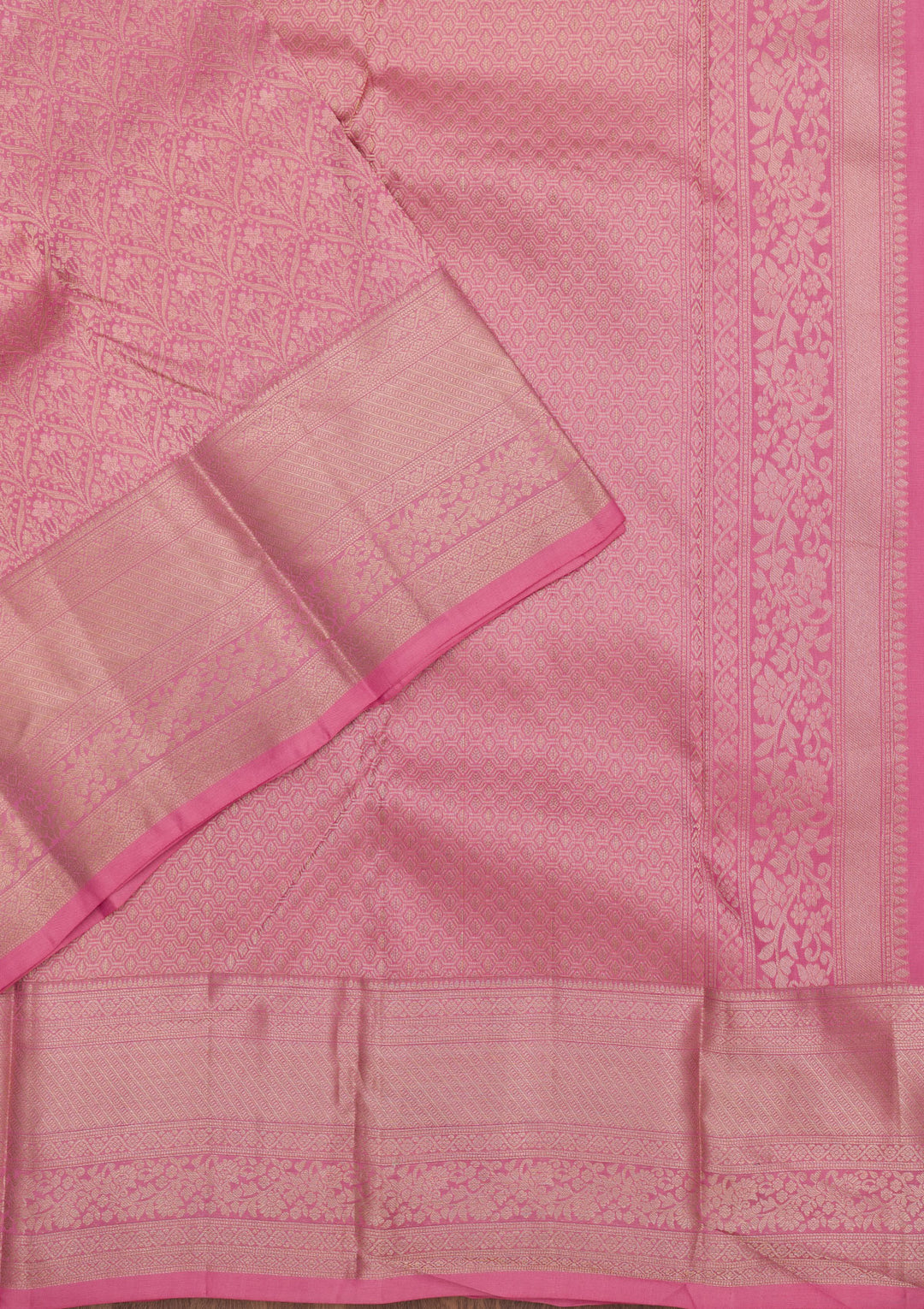 Baby Pink Silk Jaal Gold Zariwork Saree With Matching Blouse Piece