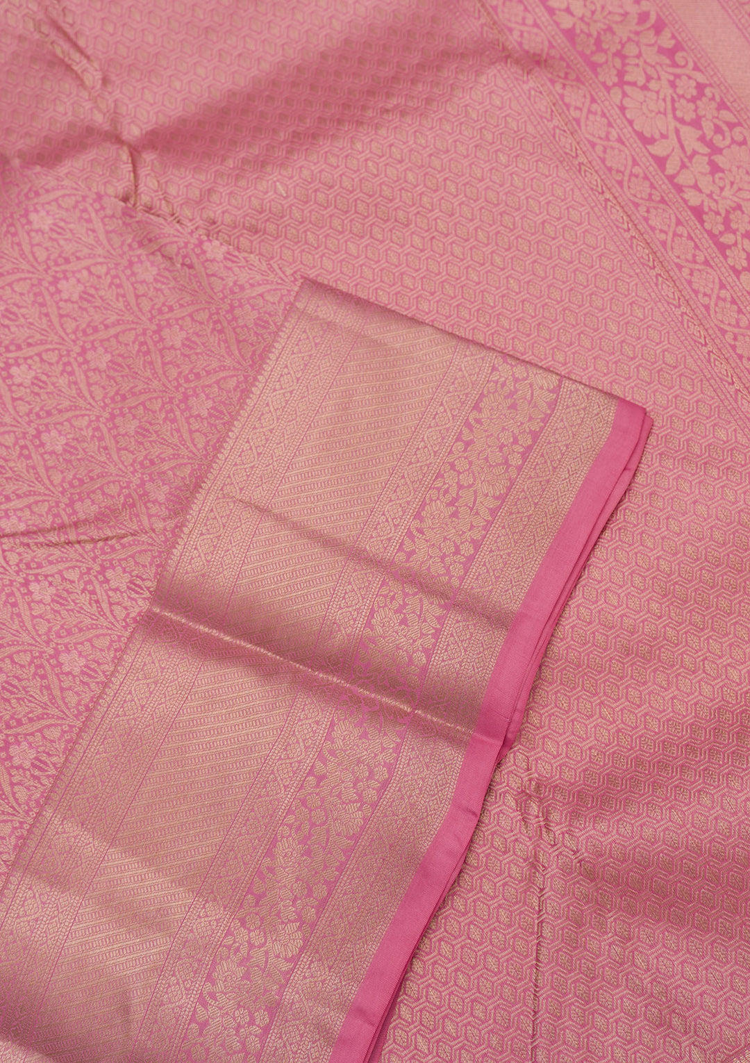 Baby Pink Silk Jaal Gold Zariwork Saree With Matching Blouse Piece