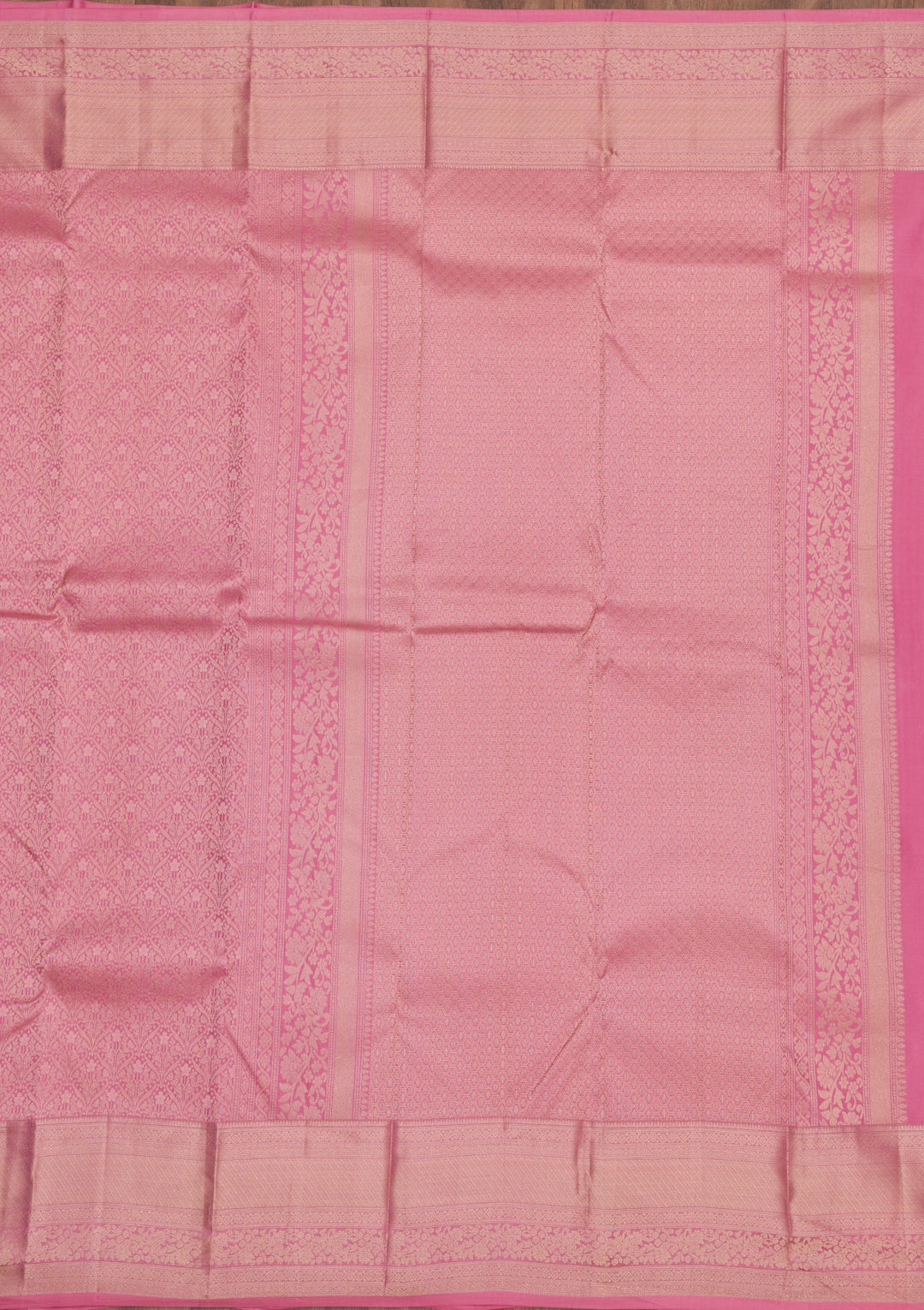 Baby Pink Silk Jaal Gold Zariwork Saree With Matching Blouse Piece