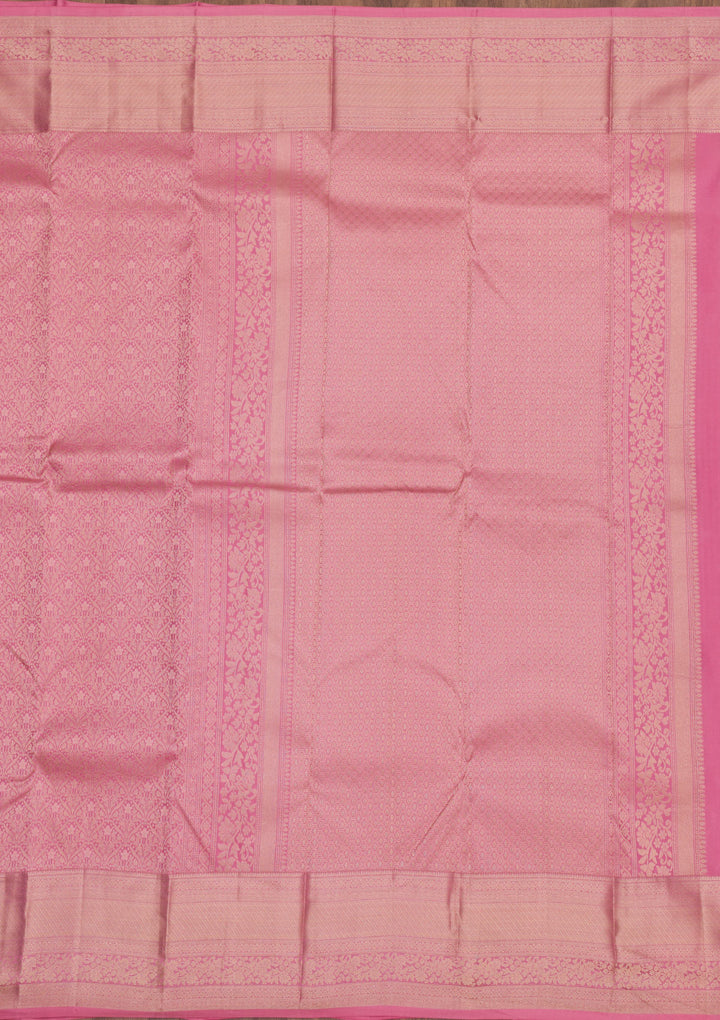 Baby Pink Silk Jaal Gold Zariwork Saree With Matching Blouse Piece