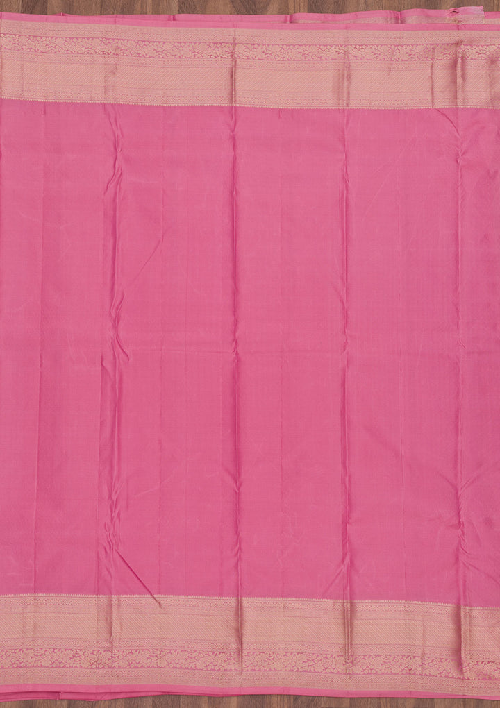 Baby Pink Silk Jaal Gold Zariwork Saree With Matching Blouse Piece