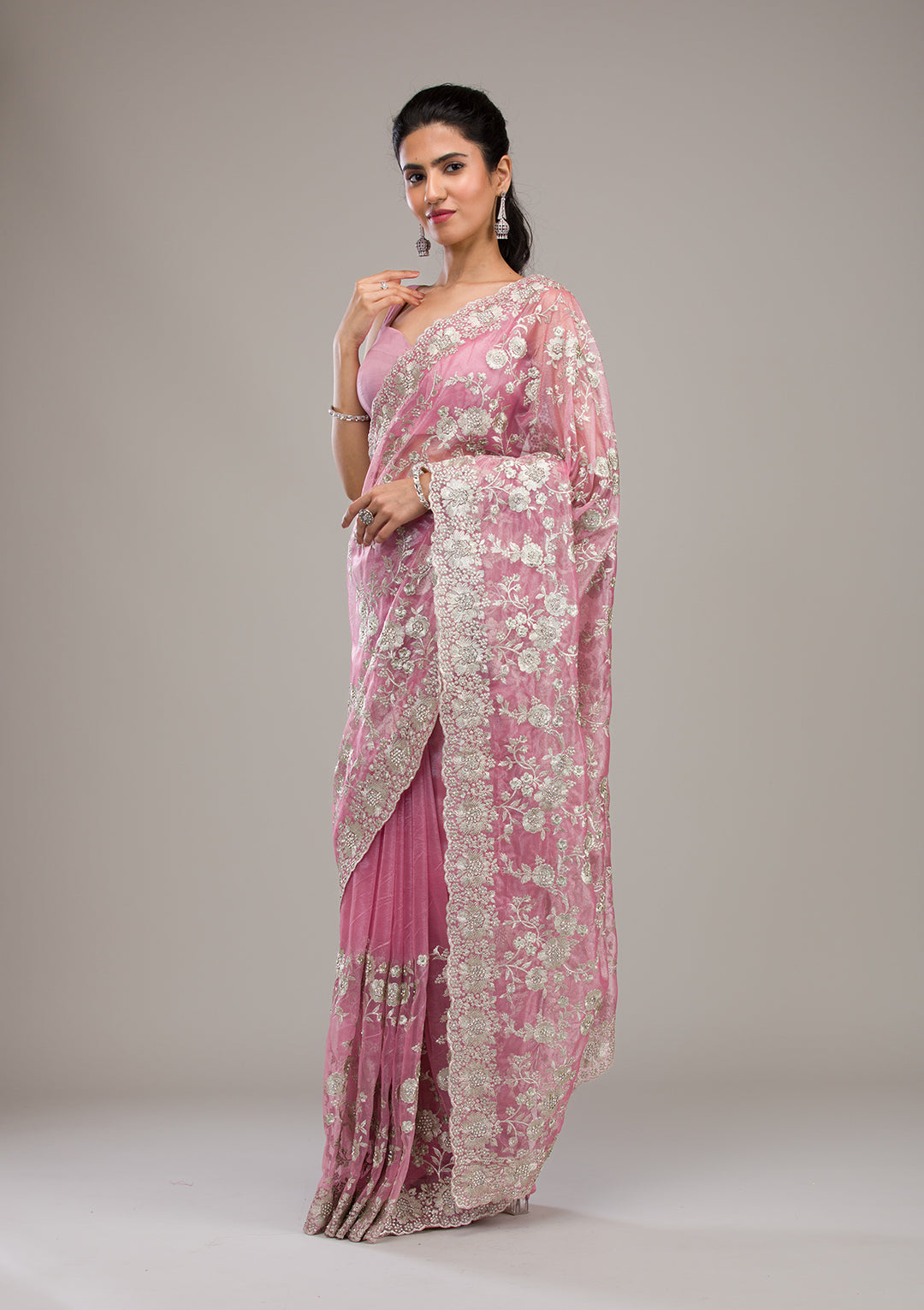 Baby Pink Zariwork Tissue Saree