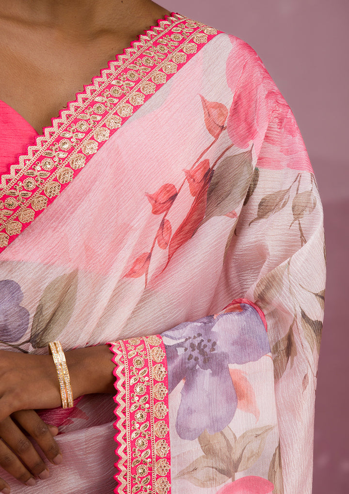 Cream Printed Georgette Saree