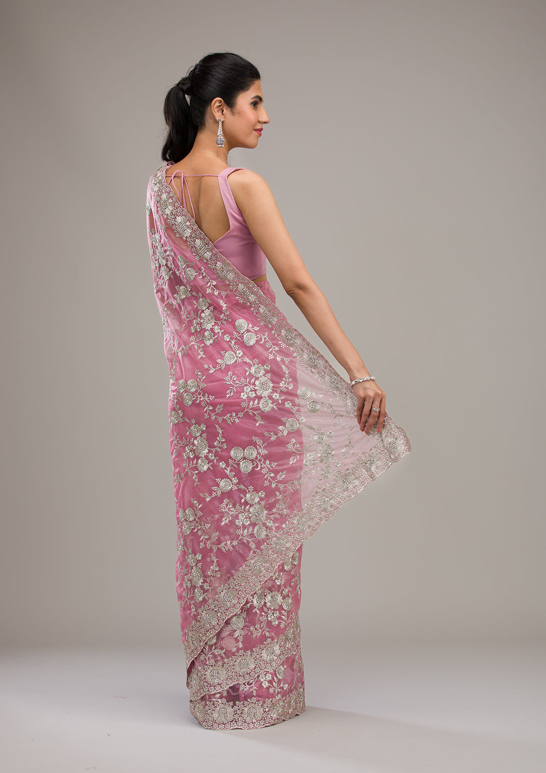 Baby Pink Zariwork Tissue Saree