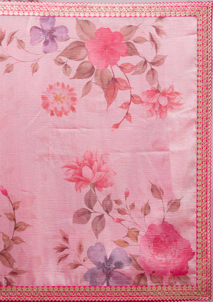 Cream Printed Georgette Saree