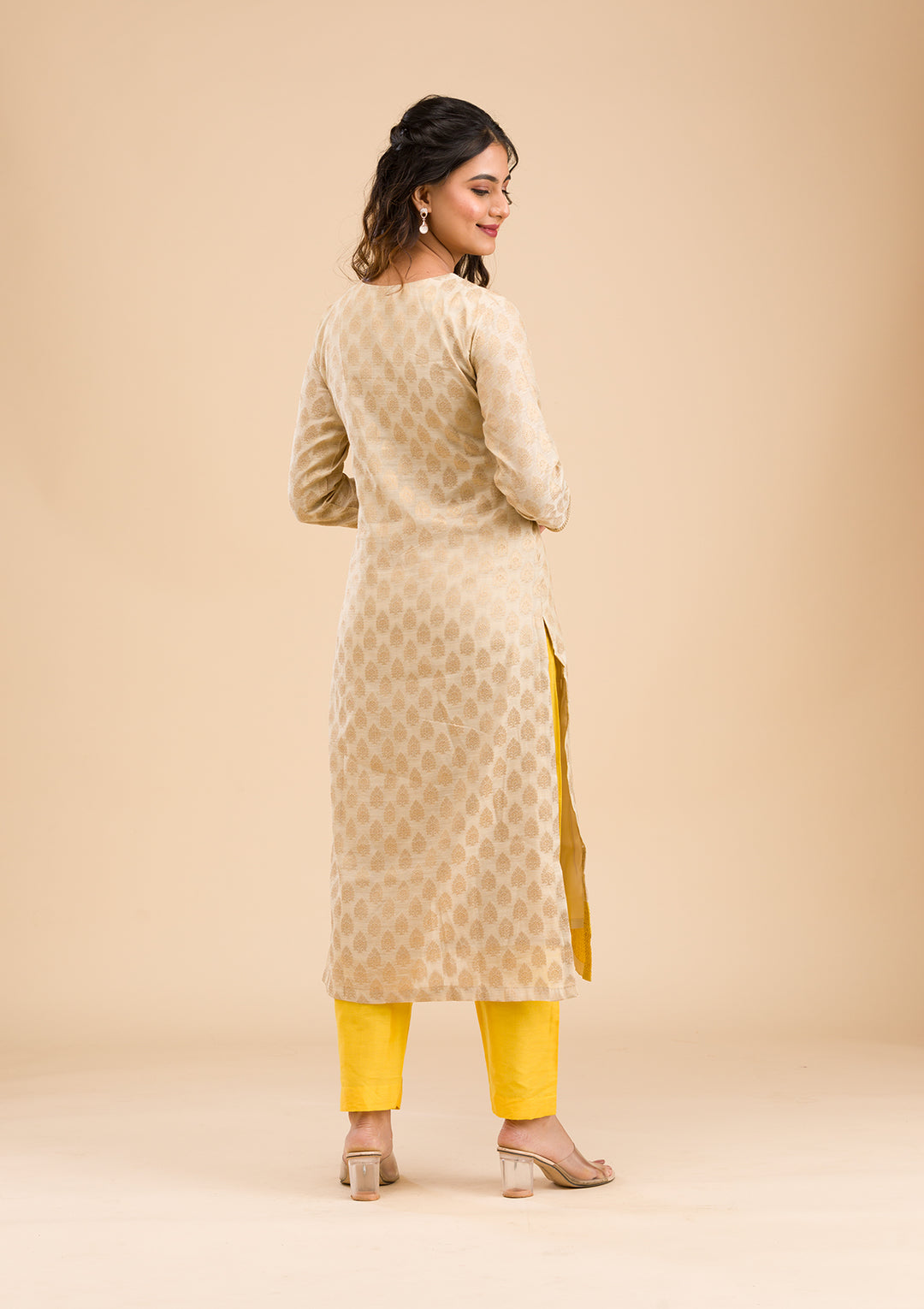 Beige Banarasi Cotton Readymade Salwar Suit