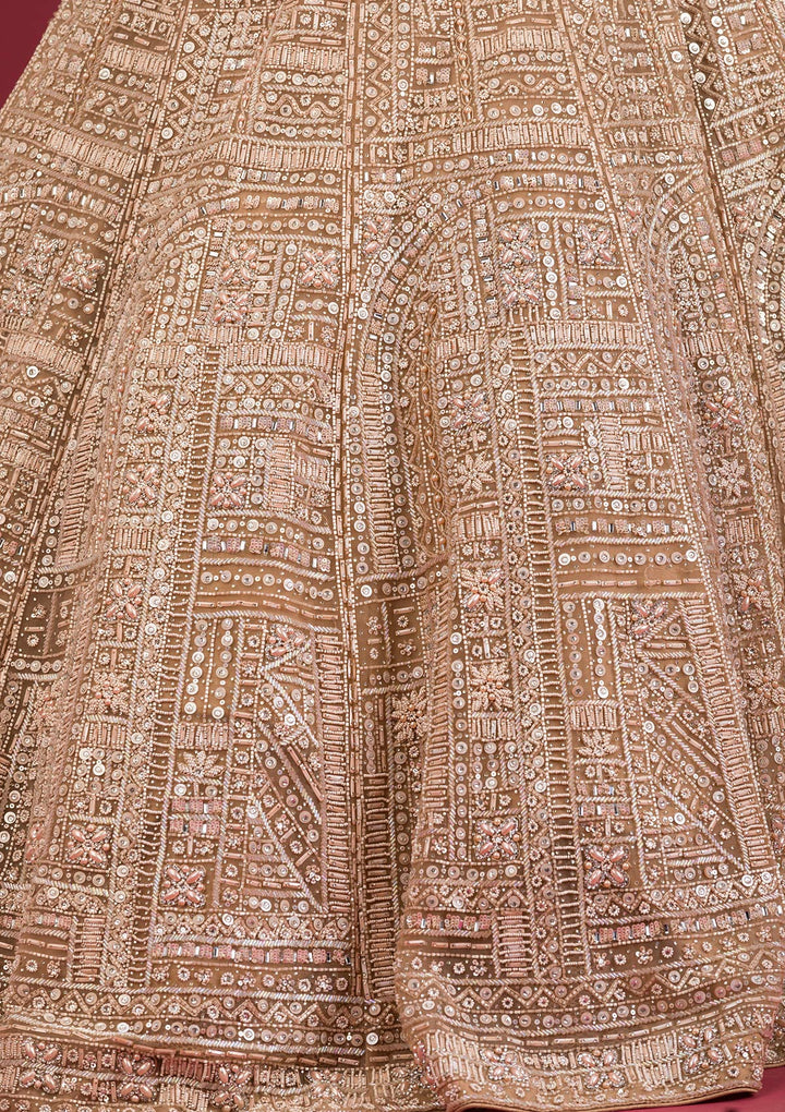 Beige Sequins Net Readymade Lehenga